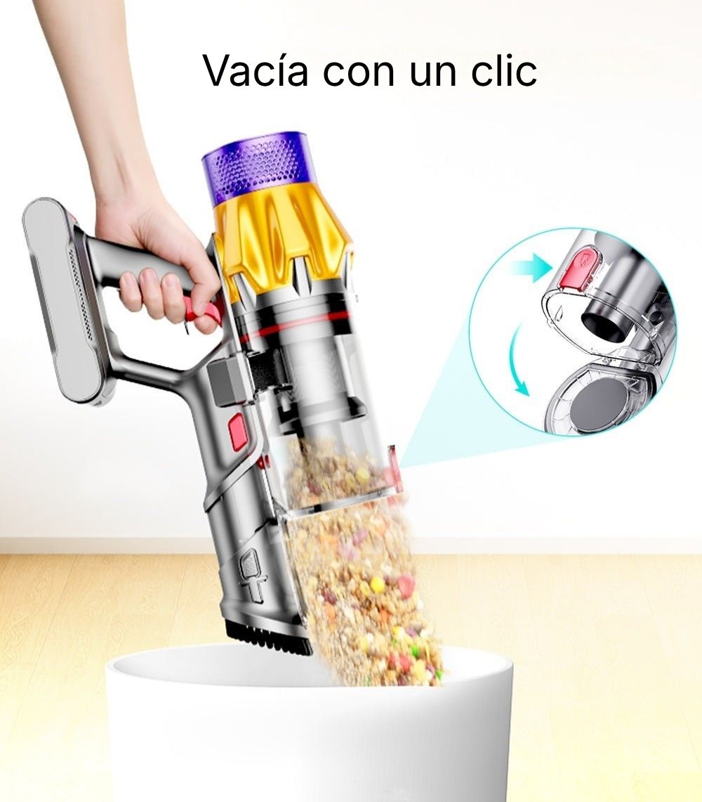 Con un simple toque, la aspiradora sin cable para mascotas Honiture X7 te permite vaciar fácilmente el depósito de polvo sin complicaciones.