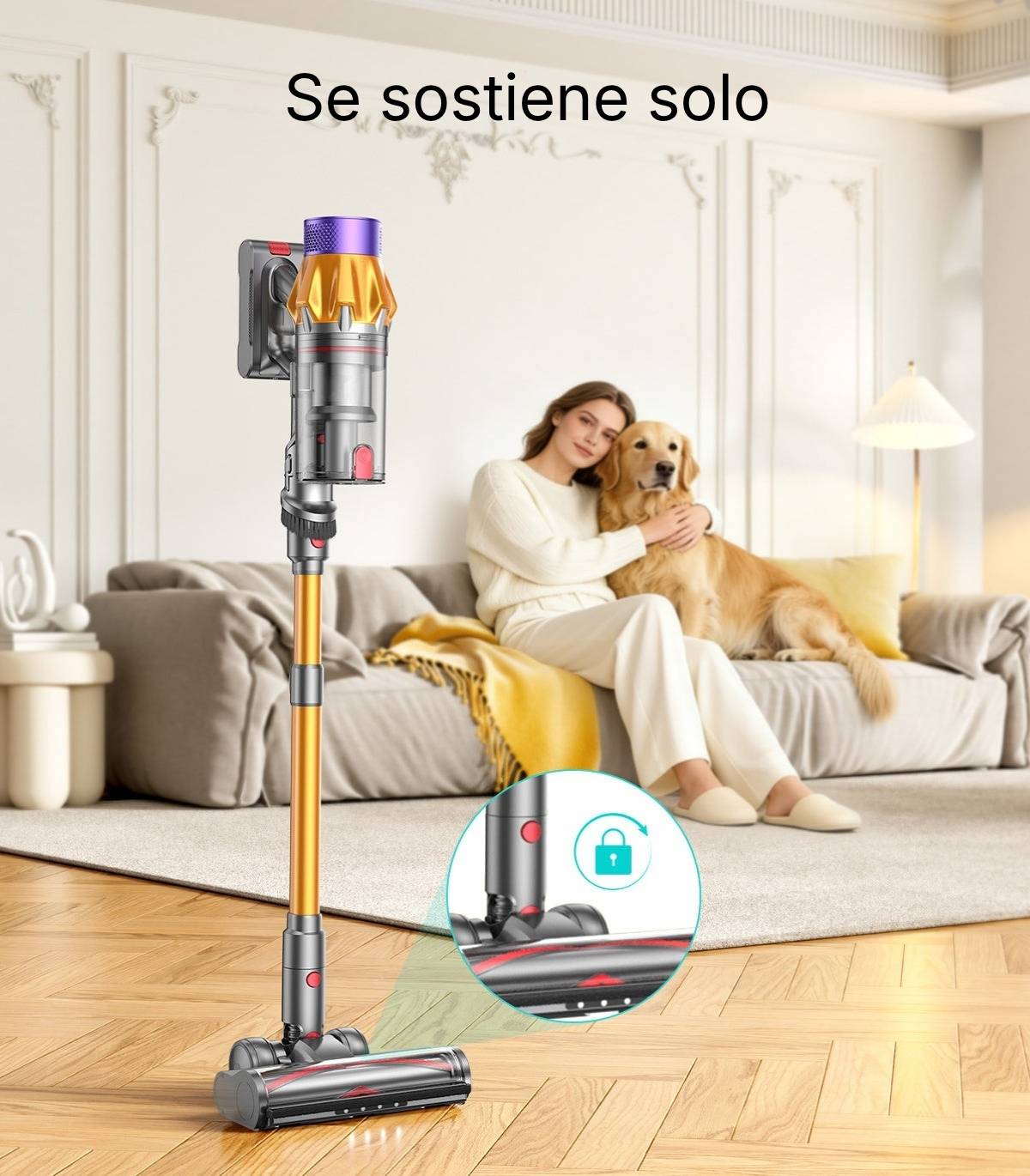 La aspiradora sin cable para mascotas Honiture X7 está diseñada para sostenerse por sí sola, ofreciendo mayor comodidad y un almacenamiento más fácil.